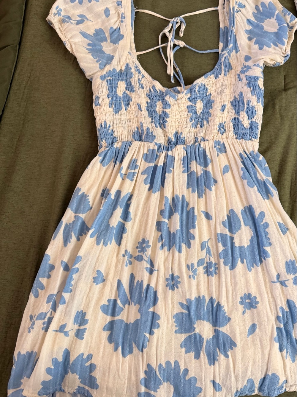 American Eagle Outfitters White Dress with Light Blue Floral Print